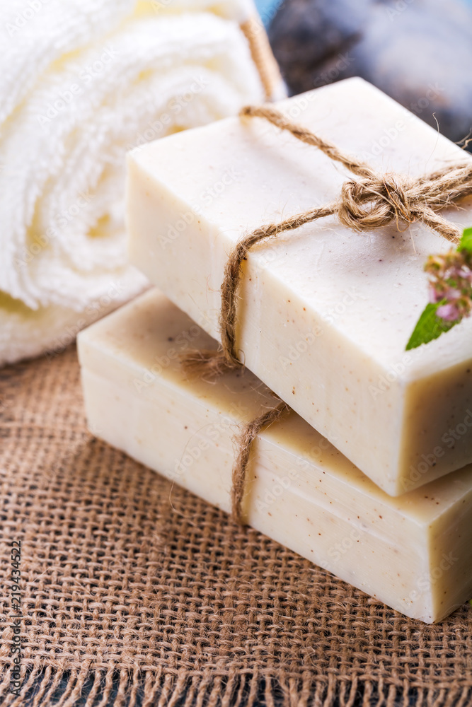 Beautiful spa setting with handmade soap Beautiful spa setting with handmade soap