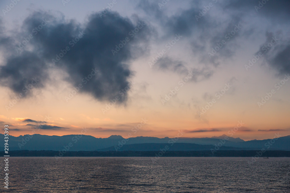 Heart Shaped Clouds Formation over Leman Lake and Iconic Mont-Blanc  Mountains Range.