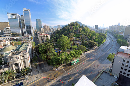 Beautiful View of Downtown Santiago, Chile (A view of downtown Santiago looking toward Cerro Santa Lucia)