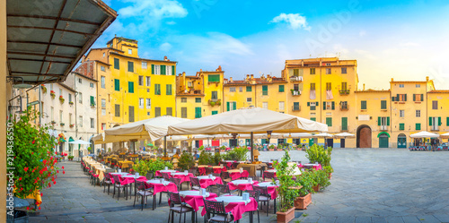 A cozy morning cafe on the square of the old town. Italy. Europe photo