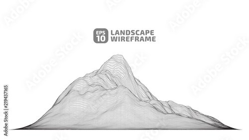 Fototapeta Naklejka Na Ścianę i Meble -  Abstract wireframe background. 3D grid technology illustration landscape. Digital Terrain Cyberspace in the Mountains with valleys. Data Array. 