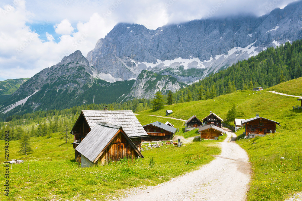 Neustattalm - traditional Austrian mountain village close to Dachstein, Austria.