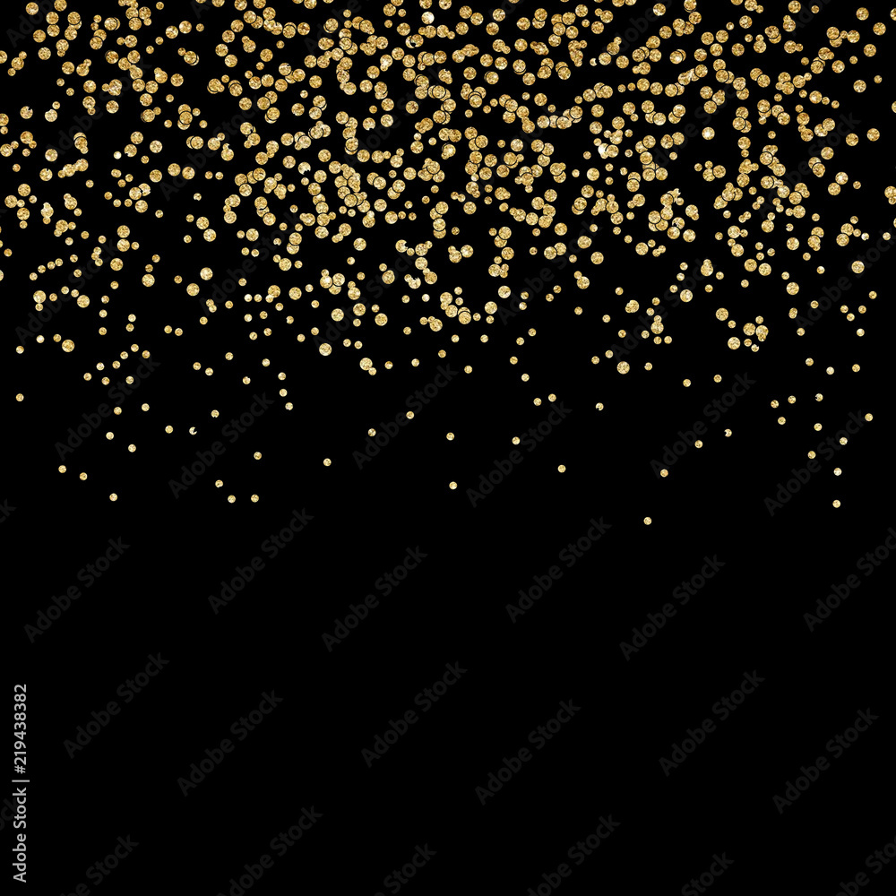 Gold dust falling down, behing the black background