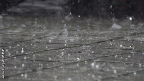 rain with hail on the street