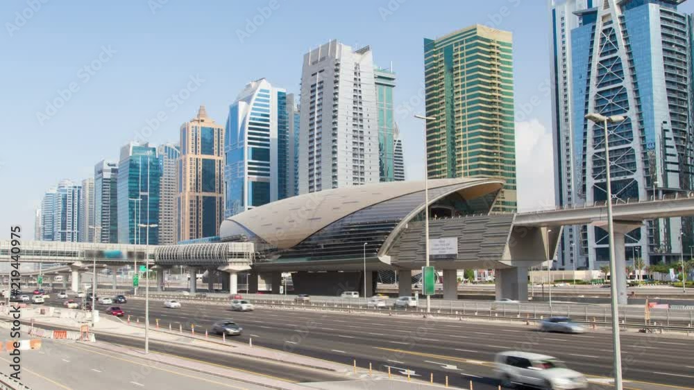 Dubai marina traffic time lapse. pan up