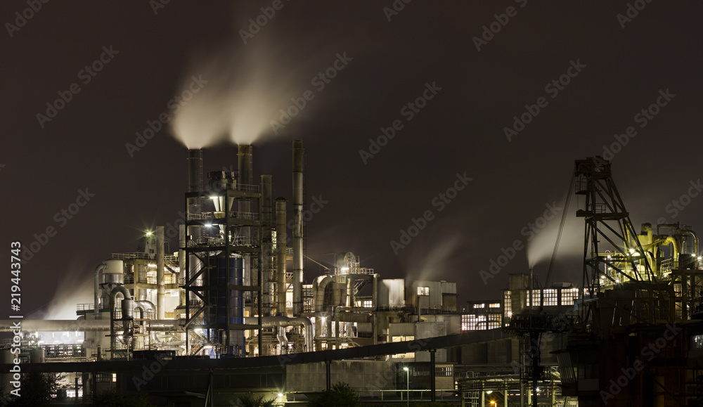 Chemical Plant Panorama At Night
