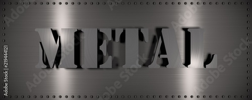 Brushed steel plate with rivets around it and the word 