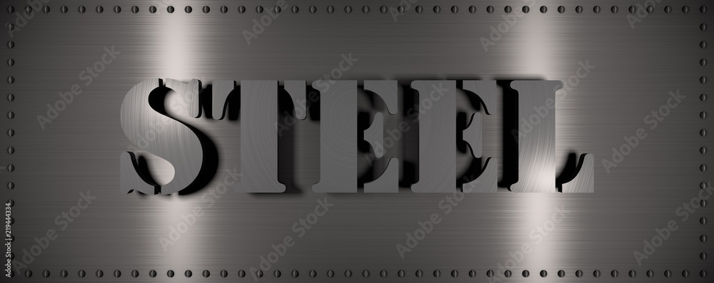 Brushed steel plate with rivets around it and the word "STEEL" , useful for  many applications Stock Illustration | Adobe Stock