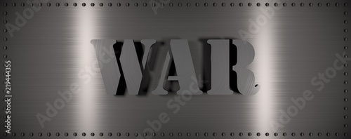 Brushed steel plate with rivets around it and the word 