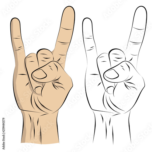 Sign of the horns scetch. Comics cartoon style.
