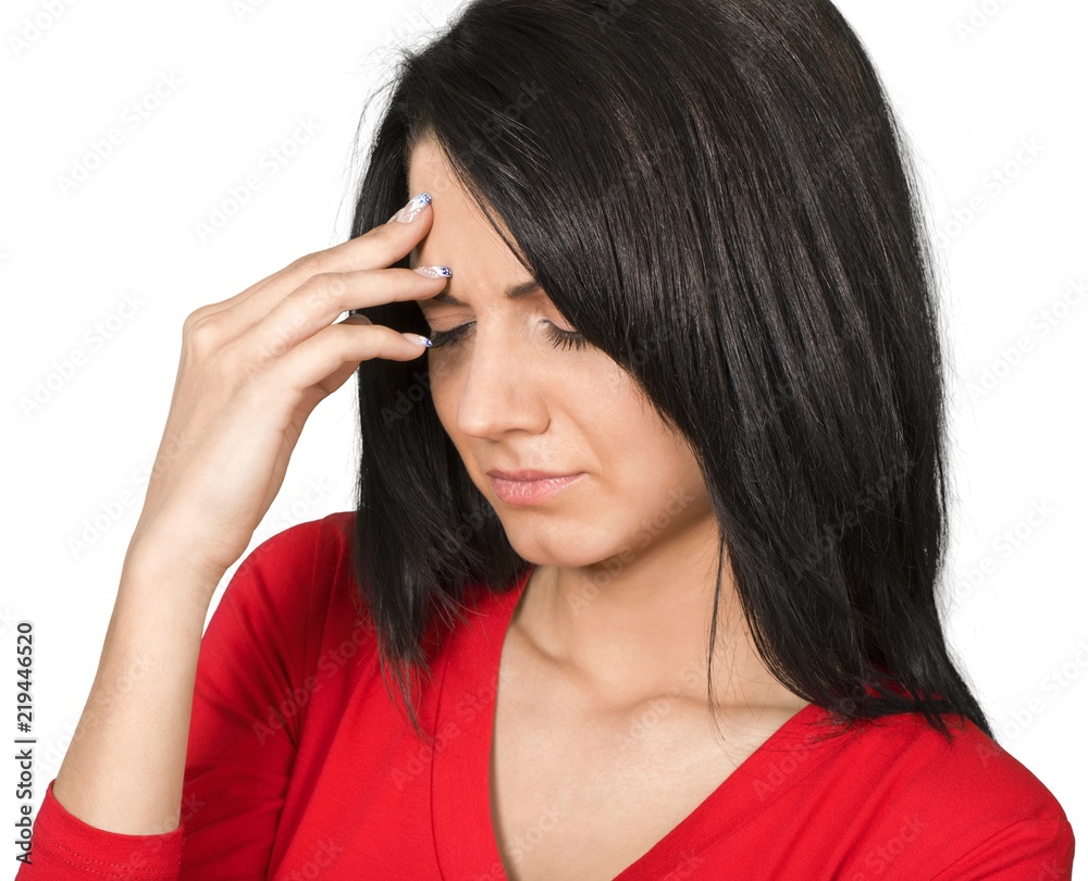 Sick Woman with Head Resting on Hand - Isolated Sick Woman with Head Resting on Hand - Isolated