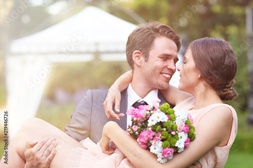 Beautiful wedding couple enjoying wedding