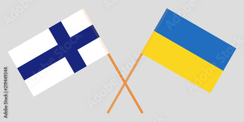Crossed flags Ukraine and Finland. Official colors. Correct proportion. Vector