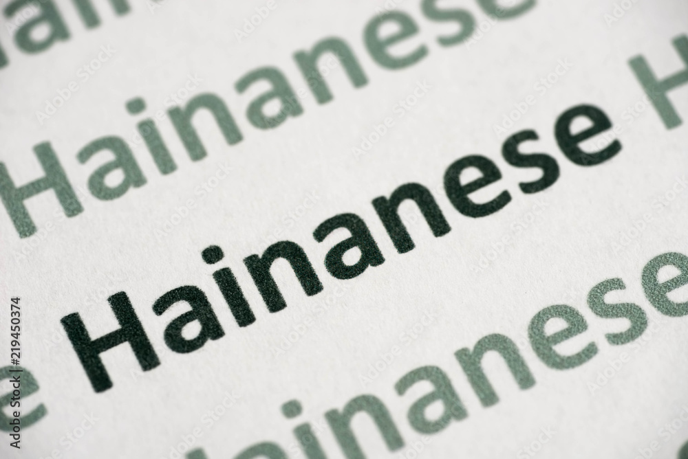 word Hainanese language printed on paper macro word Hainanese language printed on paper macro