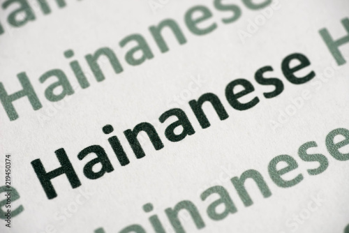 word Hainanese language printed on paper macro