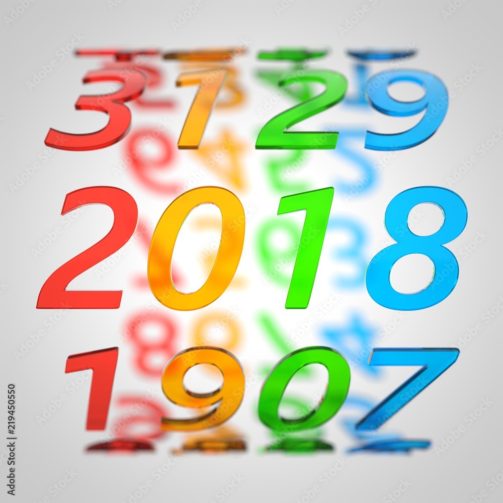 year counter concept with glass numbers. 3d illustration