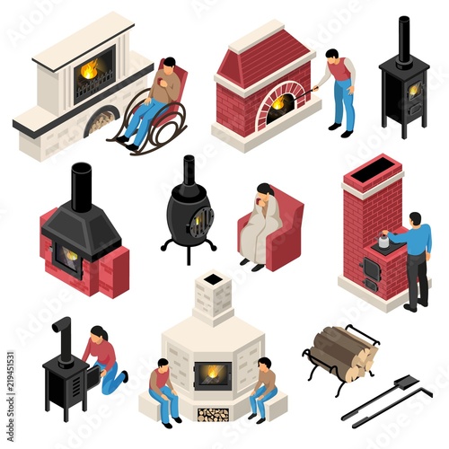 Furnaces Fire Places Isometric Set