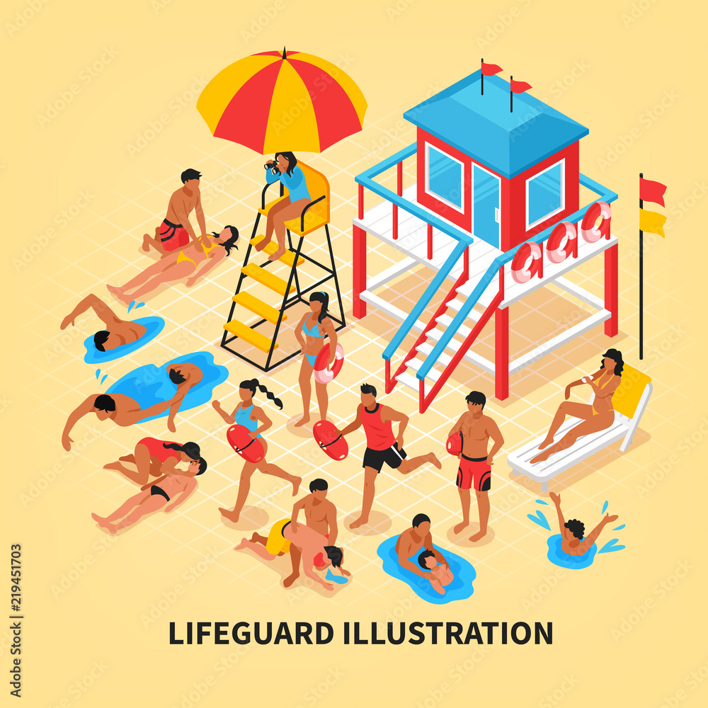 Beach Lifeguard Isometric Illustration Beach Lifeguard Isometric Illustration