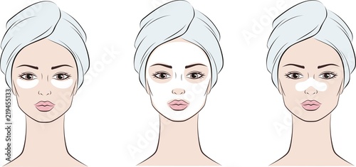 Female face with facial mask in towel