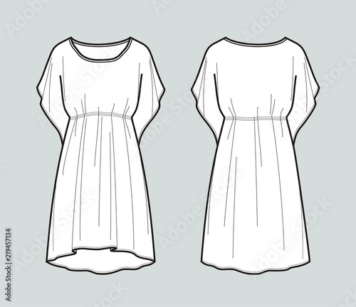 Dress with elastic waist. Front and back views