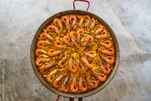 Authentic and homemade seafood paella