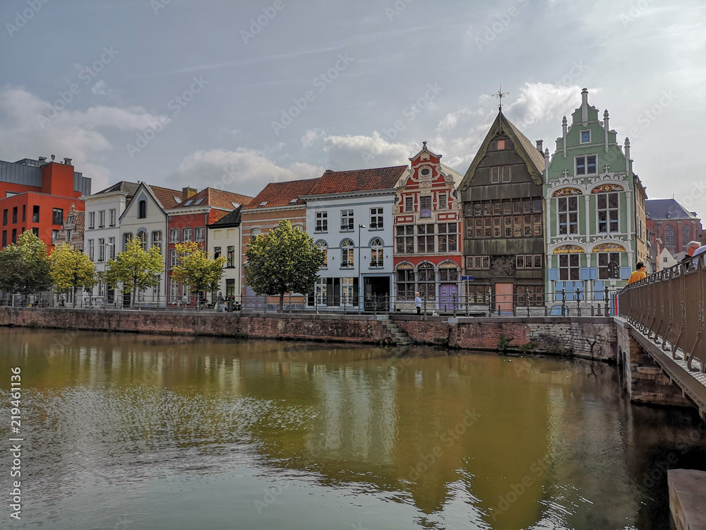 Historical houses at the Haverwerf  in the city center of Mechelen, Belgium. The Haverwerf was used for trading oats.