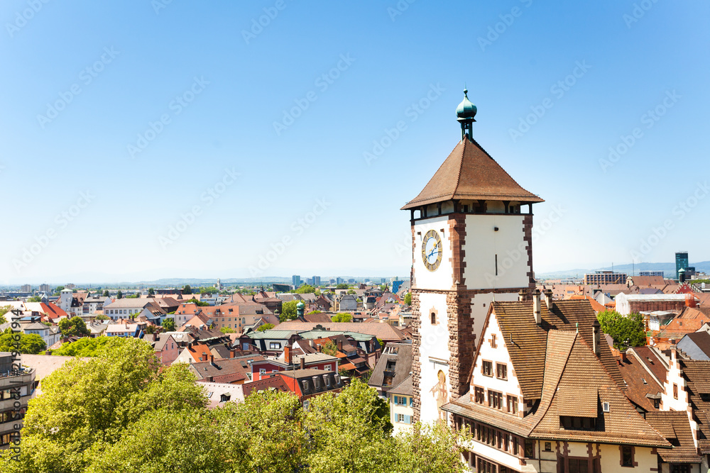 Freiburg cityscape with Schwabentor tower, Germany