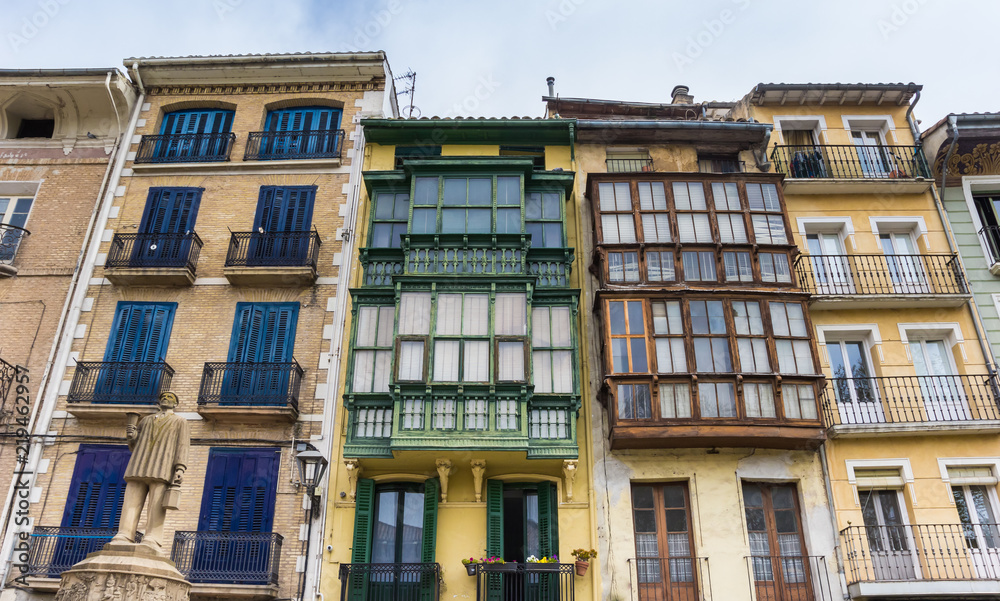 Typical Navarra houses with bay windows in Estella, Spain
