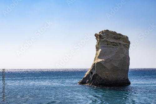 Rock formations and sea caves at Kleftiko shoreline in Milos, Greece