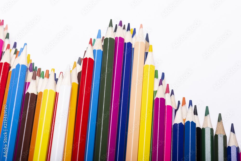 Fototapeta premium Close-up of colored pencils on white background