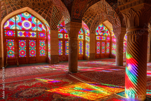 Islamic Republic of Iran. Shiraz. Nasir al-Mulk Mosque, the Pink Mosque located in Gawd-i Araban quarter, near Shah Cheragh Mosque. 09 March 2018