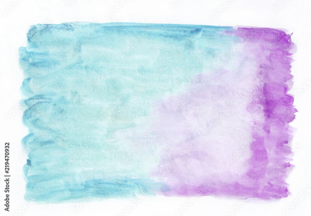 Orchid (purple) and cyan (deep sky blue) mixed watercolor horizontal gradient background. It's useful for greeting cards, valentines, letters. Abstract art style handicraft pattern.