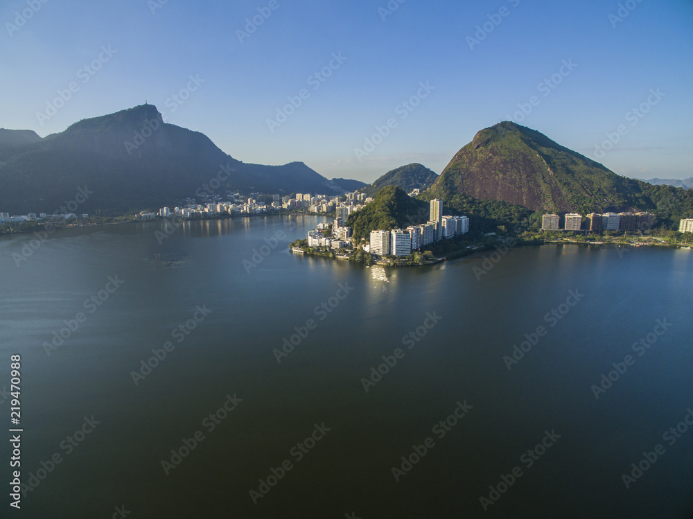 Naklejka premium Wonderful city. Wonderful places in the world. Rodrigo de Freitas Lagoon, Corcovado Mountain in Rio de Janeiro, Brazil South America