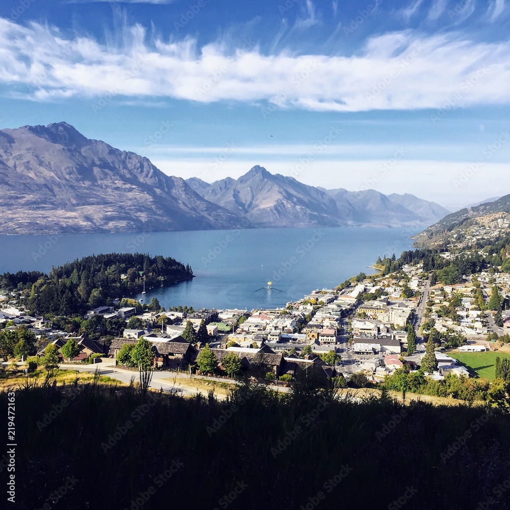 Hiking to a lookout over Queenstown, New Zealand