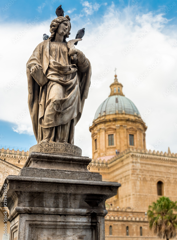 Statue of San Cristina around the Cathedral of Palermo, Italy 