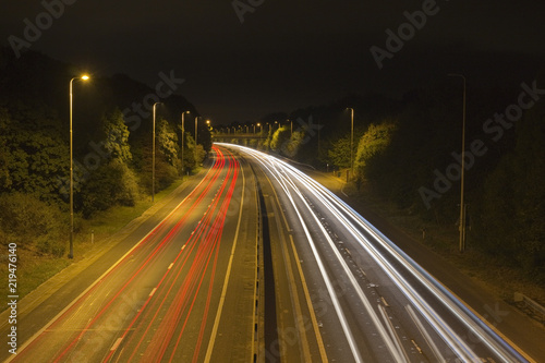 Traffic trails along the A12 at Hatfield Peverel, Essex, England