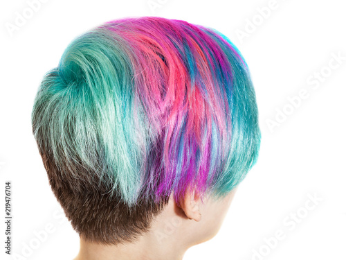 female nape with multi colored dyed hairs