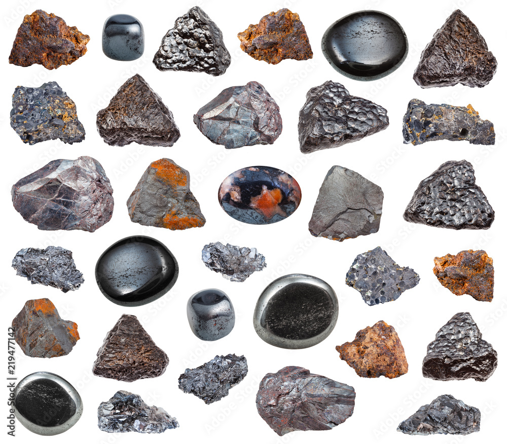 collection of various Hematite stones isolated collection of various Hematite stones isolated