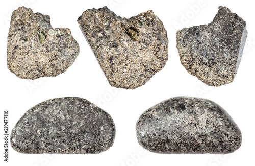set of various Peridotite mineral stones