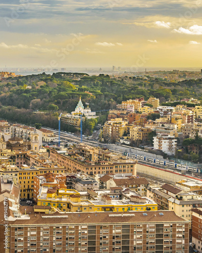 Fototapeta Naklejka Na Ścianę i Meble -  Rome Aerial View at Saint Peter Basilica Viewpoint