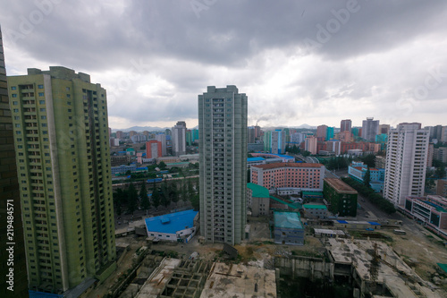 August, 2018 - North Korea, Pyongyang - Panoramic shooting of the central part of North Korea's capital city Pyongyang	 photo