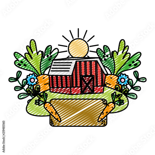 doodle house farm with vegetables cultivated plants