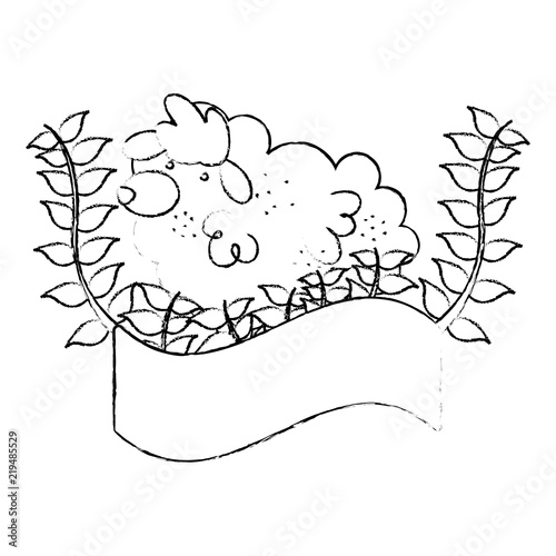 grunge sheep farm animal with branches plant
