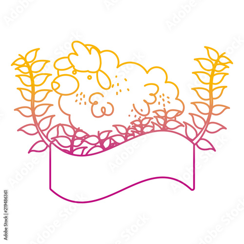 degraded line sheep farm animal with branches plant
