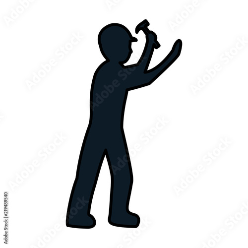 color pictogram laborer with hammer equipment maintenance