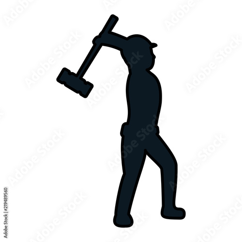 color pictogram laborer with mallet equipment maintenance