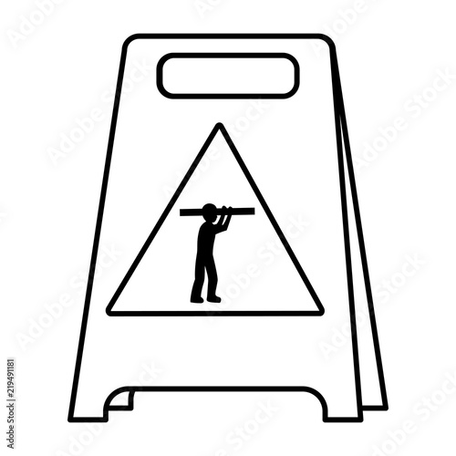 line plastic caution emblem and laborer with equipment