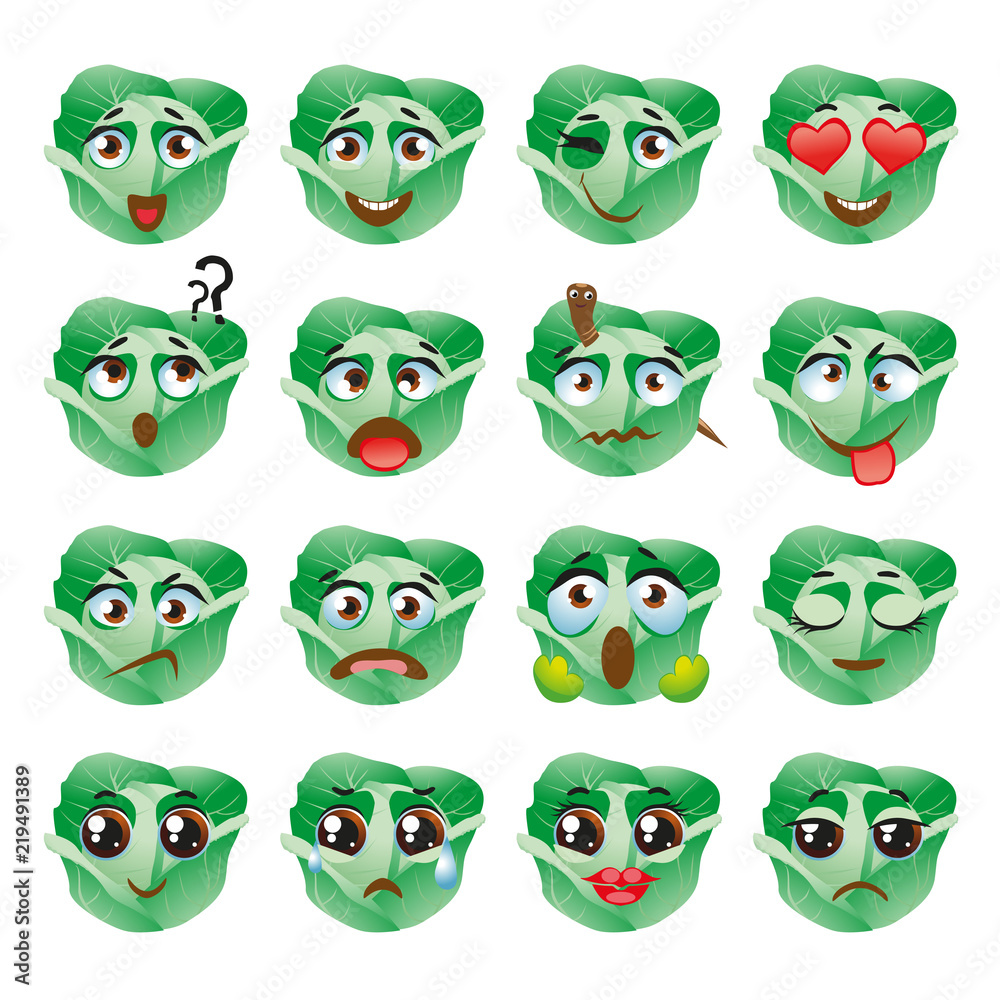 Cabbage Emoji Emoticon Expression. Funny cute food