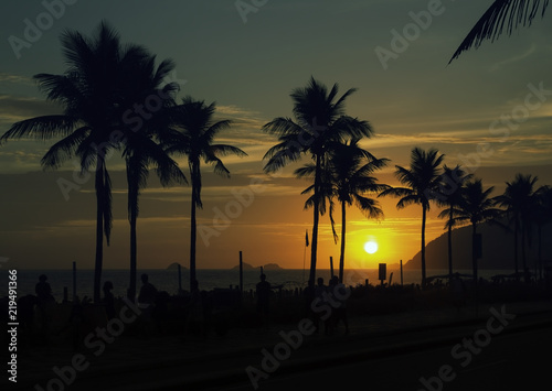 Beautiful sunset over Ipanema beach in Rio de Janeiro Brazil © ADLC