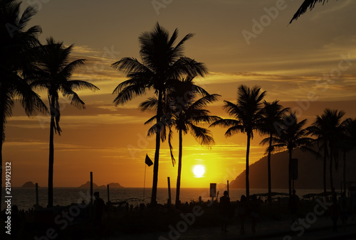 Amazing sunset over Ipanema beach in Rio de Janeiro Brazil © ADLC